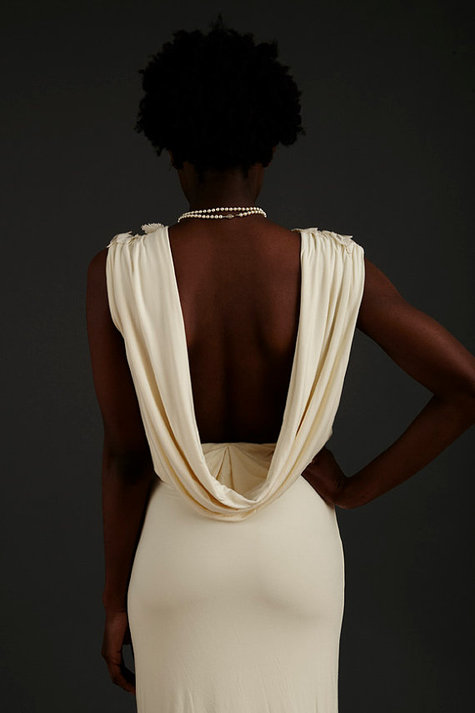 draped back evening gown