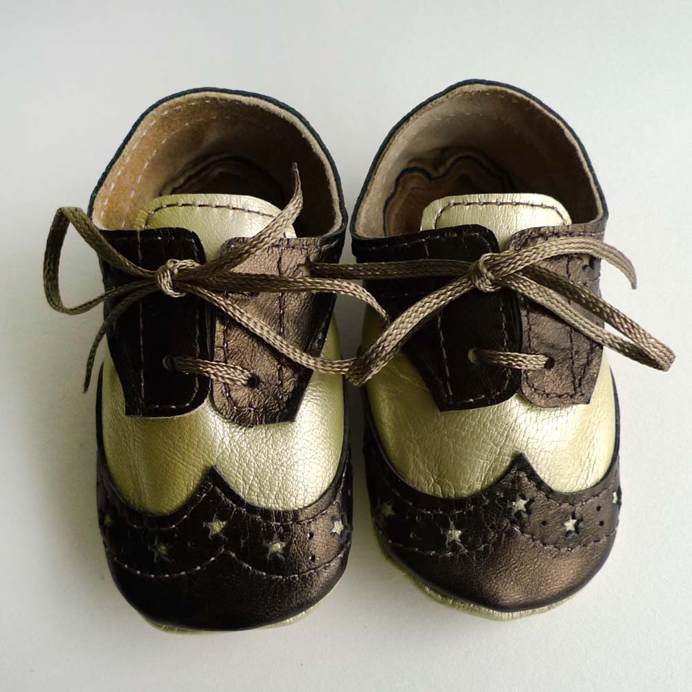 Pale gold and dark bronze leather baby boy crib dress shoes â€“ Sewing ...