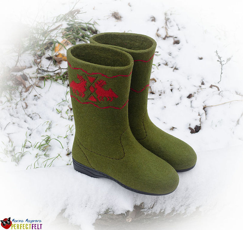 Handmade felted winter boots "Reindeer" for women – Sewing
