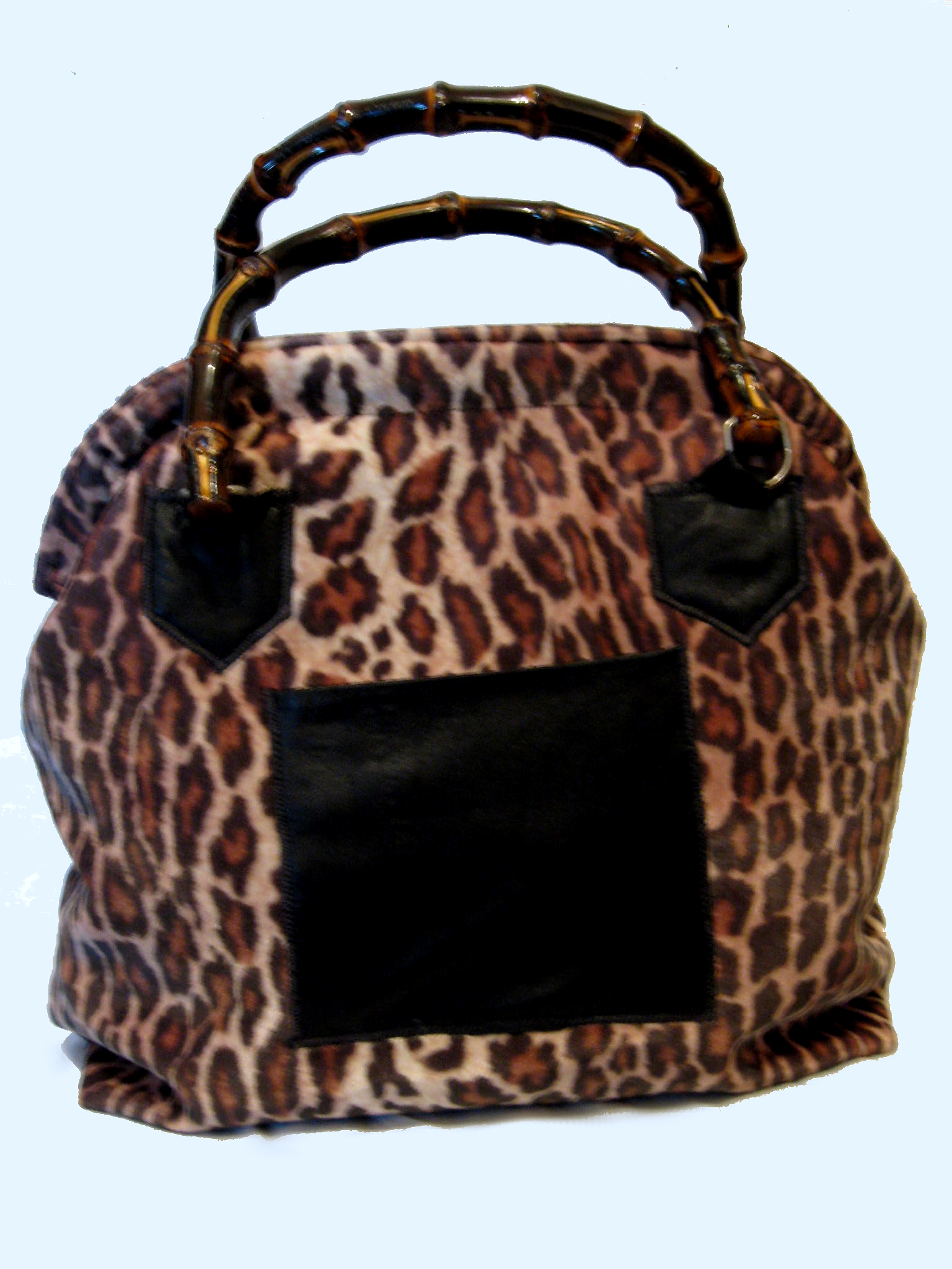 CarpetBag in Leopard Faux Fur with Up Cycled Leather Trim and Brown ...